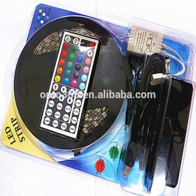 Blister Pack Flexible LED Strip Light Set 5 Meter RGB 5050 30LED/M 36W IP20 DC12V + RGB IR Remote Controller + 3A Adapter