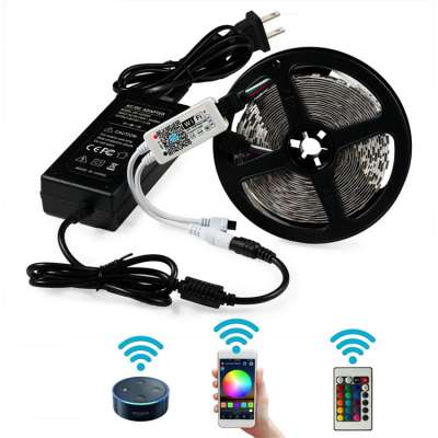 Shenzhen manufacturer RGB LED Strip Kit Wifi Wireless Smart Phone Controlled 5050 IP20 Flexible Music LED Lights Work with Alexa